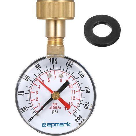 Manomètre 2-1/2",manomètre de test de pression d'eau,tuyau femelle 3/4",0-200PSI,avec indicateur rouge (1/5)