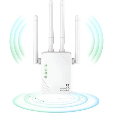 1200MPs WiFi Repeater, WiFi Extender, WiFi Signal Amplifier, 5GHz and 2.4GHz Dual Band WiFi Booster, Repeater/Router/AP Mode, 4 Antennas, 2 LAN (1/5)