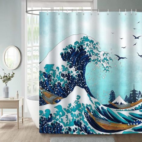 180 x 180 cm Bath Curtain Polyester Fabric Anti Mold Waterproof Washable Bathroom Curtain with 12 Hooks for Bathtub (1/5)