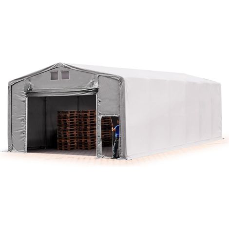 TOOLPORT Carpa almacén 8x12 m carpa industrial con 4m de altura lateral PVC 850 N 100% impermeable gris con puerta levadiza