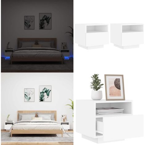 Nachttische mit LED-Leuchten 2 Stk. Weiß 40x39x37 cm - Nachttisch - Wohnzimmermöbel - LED Beleuchtung - Weißer Nachttisch - Holzmöbel - Home & Living (1/5)