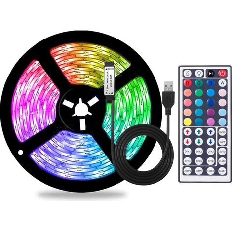 Bande lumineuse LED USB RVB changeant de couleur, lumières LED avec télécommande pour décoration de la maison, (5 m) non étanche (1/5)
