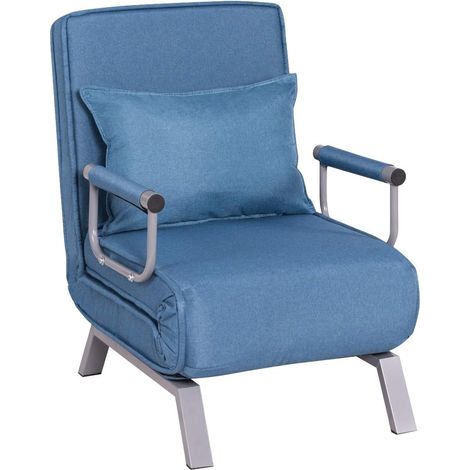 COSTWAY Poltrona Letto Singolo, Poltroncina Pieghevole, Schienale Regolabile per Soggiorno, 83x59x78,5cm, Blu (1/5)