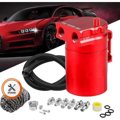 Universal 350ml Oil Catch Can Tank 0046 Aluminum Polish Baffled Reservoir Red (1/5)