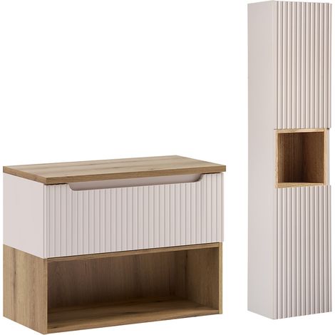 Doppelwaschtisch und Hängesäule 80.4cm Riva mit 1 Schublade, Kaschmir