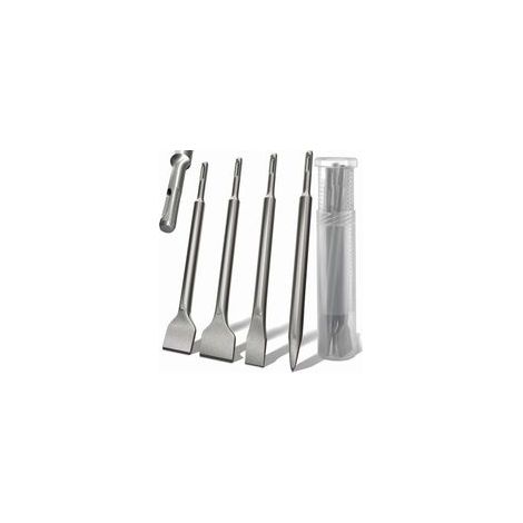 Ensemble de 4 burins SDS Plus – Burin rond 4 pointes – Burin incurvé 142 x 250 mm – Burin plat extra large pour carrelage