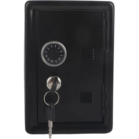 Hucha educativa para niños: caja fuerte con contraseña y 2 llaves, color negro, fabricada en plástico resistente, ideal para aprender a ahorrar.
