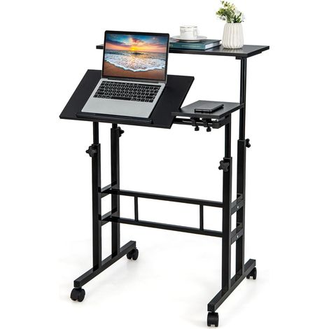 Mobile Standing Desk Laptop Computer Cart Portable Height Adjustable Workstation (1/5)