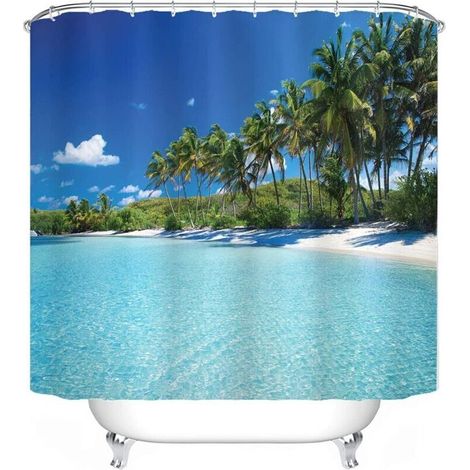 Rideau de douche en textile180 x 180 cm - Motif plage - Imperméable - Décorez votre salle de bain