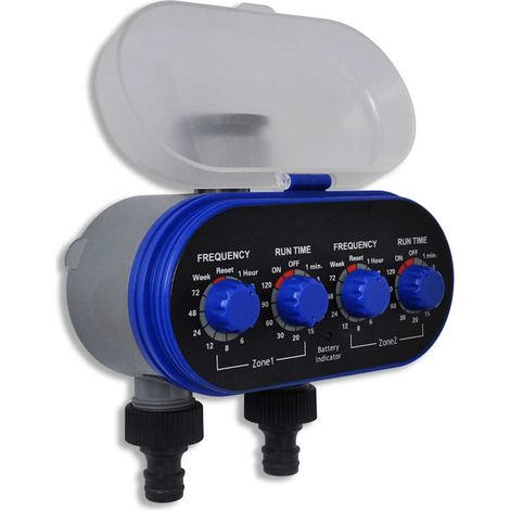 Minuterie d'arrosage électronique double sortie – Programmateur automatique réglable 1-72h / 1-120min – ABS étanche pour jardin et pelouse (1/5)