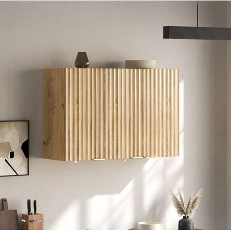 Mueble de cocina mural de 3 puertas, 90 x 29 x 60 cm, MDF natural DESVIAE (1/5)