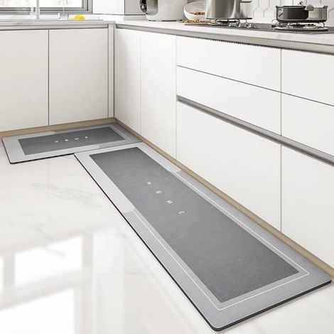 Tapis De Sol Cuisine - Antidérapant Absorbant Eau Huile - 40 x 120 cm - Gris Clair (1/5)