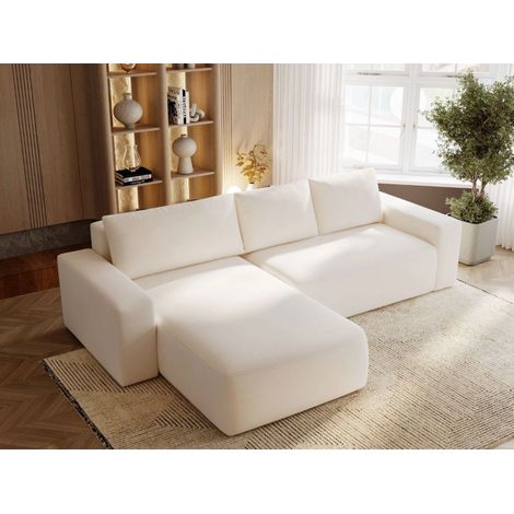 Canapé D'angle Convertible Méridienne Gauche Tazones Tissu Velours Beige Clair (1/5)