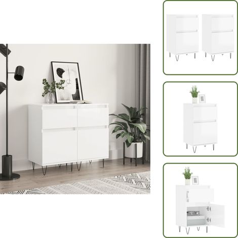 Sideboards 2 Stk. Hochglanz-Weiß 40x35x70 cm Holzwerkstoff - Schreibtisch - Wohnzimmermöbel - Sideboard - Regal - Aufbewahrung (1/5)