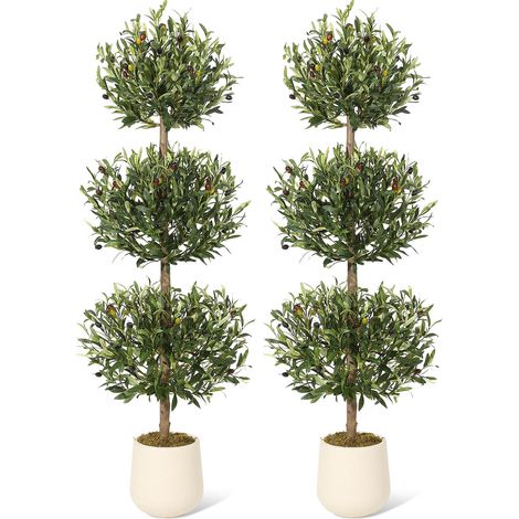 Topiaire olivier artificiel 152 cm – 3 étages, mousse décorative, pot blanc – Lot 2 pièces – Symétrie intérieur (1/5)