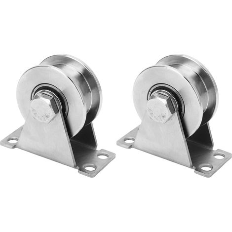 Lot de 2 poulies à roue, roulement de 100 kg, silencieuses et fluides, en acier inoxydable, pour fixation murale ou au plafond. (1/5)