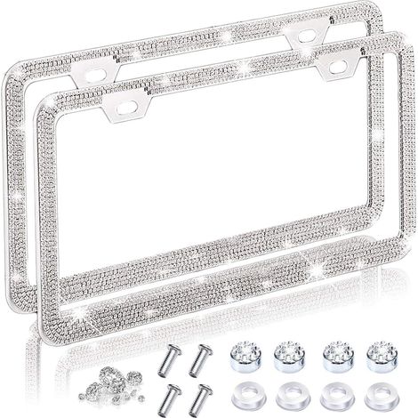 Cadre De Plaque D'immatriculation - Acier Inoxydable Avec Strass En Verre - Compatible Plaque Standard UE 520 X 110 Mm - 2 Unités (1/5)