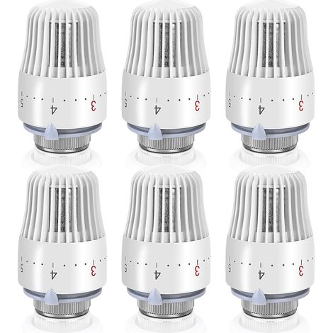 DOLASO Thermostat-Heizkörperventil: 6 Stück Thermostat-Heizkörperkopf, Heizkörperthermostat, Thermostat M30 x 1,5, weiß (1/5)