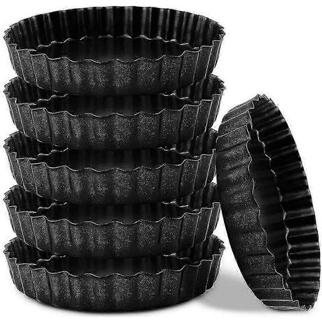 Ensemble de 6 moules à tartelettes, petits moules à quiches antiadhésifs de 10 cm à fond amovible en acier au carbone. (1/5)