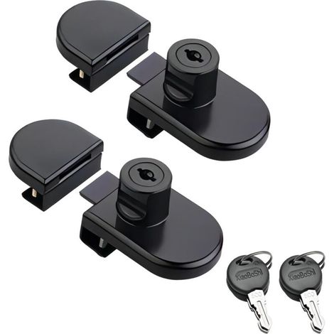 2 Pièces Serrure De Porte En Verre, Verrouillage de Sécurité de la Vitrine, Aucun Perçage Requis, pour Vitrine en D'armoire à Vin de 5 à 8 MM, Noir (1/4)