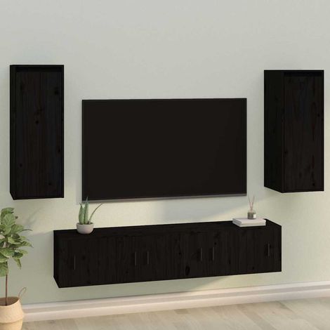 vidaXL Armarios de pared 2 uds madera maciza de pino negro 30x30x80 cm (1/5)