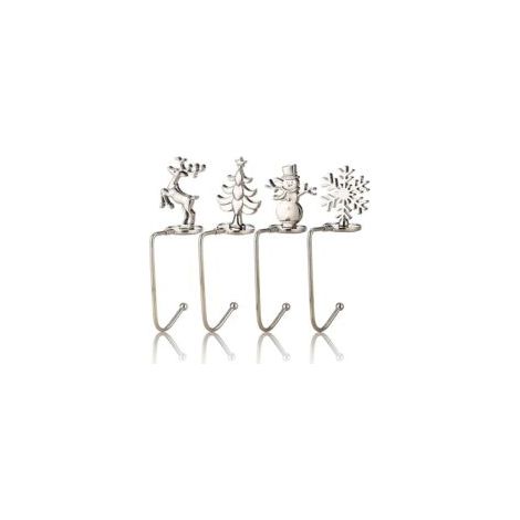 Juego de 4 soportes para calcetines navideños, ganchos para estufa, adornos navideños (Estilo C-4 piezas Plata)