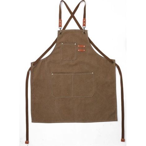 Delantal de lona para hombre (marrón) con 3 bolsillos, impermeable y ajustable, ideal para barbacoas, restaurantes, jardinería, carpintería, 78 x 68 cm.