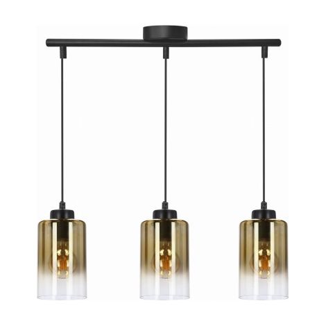 Lampe à suspension Aspra noire 3x60w e27 abat-jour ambré
