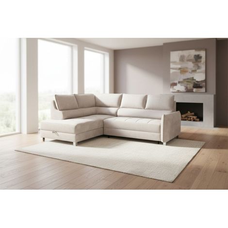 Ecksofa Schlafsofa Sofa MARNO in Stoff Chill Me Creme Ottomane Links (1/5)
