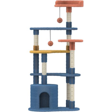 Tiragraffi modello Color Block Large con gioco e rialzi e casetta per gatti