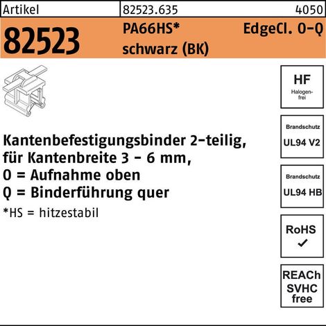 Befestigungsbinder m. Edgeclip PA66HS schwarz 4,6 x 150 O-Q S 500 Stk (1/2)
