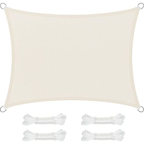 Voile d'ombrage 3 x 4 mètres, protectrice contre le soleil et respirante, conception perméable à l'eau, convient aux patios, jardins, balcons, camping, rectangulaire, corde incluse, beige. (1/5)