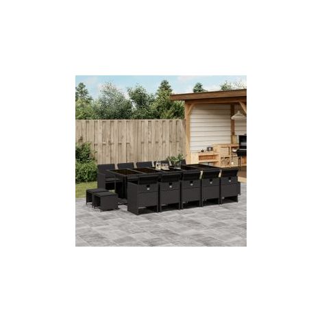 Ensemble à manger de jardin 15 pcs coussins noir résine tressée (1/5)