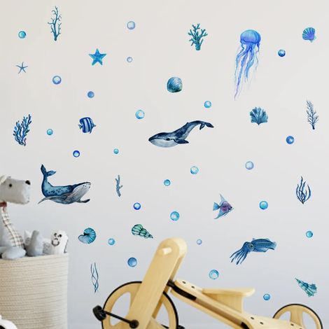 Autocollant Murale Poisson - Thème Océan Enfant - Vinyle Translucide Imperméable - Pour Chambre, Salle De Bain, Miroir, Réfrigérateur - Lot De 1 (1/5)