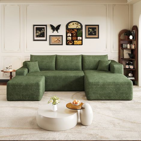 Ecksofa 241 cm grün aus Stoff mit Cordbezug, modular, ohne Montage (1/5)