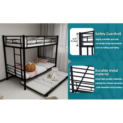 Litera de hierro negra 196,6x97,8x156,5 cm, convertible en 2 camas, con escalera antideslizante (1/5)