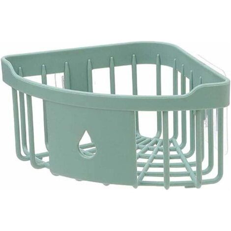 Kitchen Bathroom Plastic Triangle Storage Organizer Corner Shower Shelf Wall Mounted Caddy Basket with Suction Cup Green (1/5)