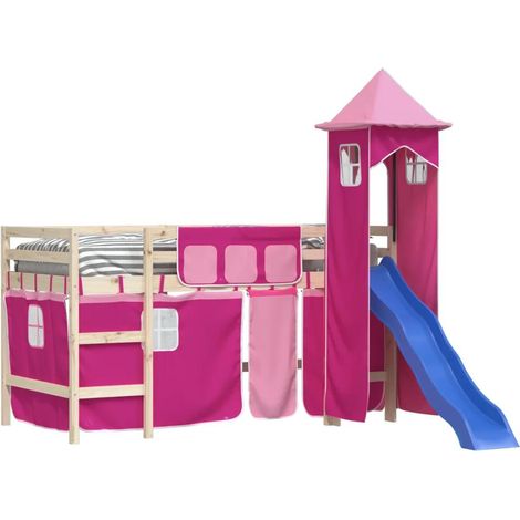 vidaXL Vorhänge für Hochbett mit Turm Rosa Polyester