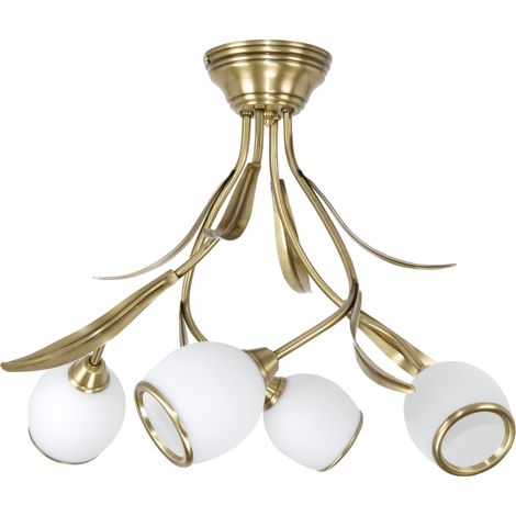 Lampada da soffitto con finitura patinata, paralume in vetro, struttura bianca, Markos bianco 151B (1/2)