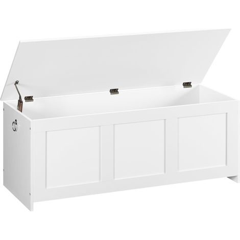 Coffre de Rangement, Coffre avec charnière de sécurité, Banc de Rangement, Boîte à Jouets avec Couvercle Rabattable, Boite Polyvalente pour, Chambre, Salon, Blanc EWT141CW01 (1/5)