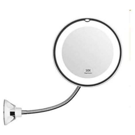 Miroir grossissant Flexible avec lumière LED grossissement 10x, forte ventouse, éclairage miroir de vanité, miroir de maquillage (1/4)