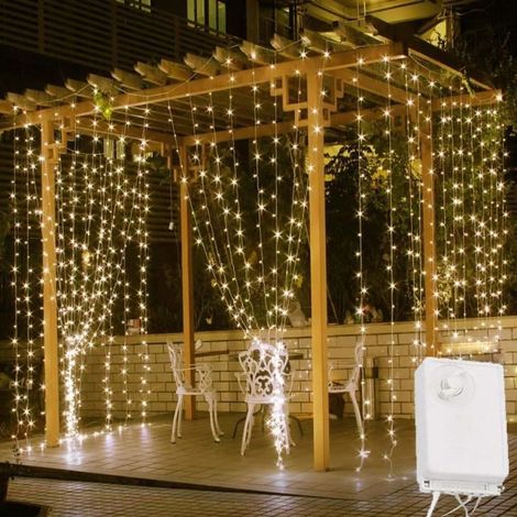 Guirlande Lumineuse Rideau 304 LED Blanc chaud Lumineux 3M3M 8 Modes d\'Eclairage Etanche IP44 Déco Maison Fenêtre pour Noël