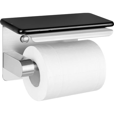 Toilet Paper Holder with Shelf Wall Mount for Toilet and Kitchen Paper Holder Roll Holder Toilet Roll Holder Waterproof 304 Stainless Steel-3 Installation Methods (Silver) (1/5)