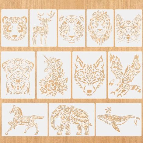 Lot de 16 Pochoirs pour Décoration Textile – 8pcs (30 x 20 cm) et 8pcs (28 x 18 cm), Pochoirs de Peinture Réutilisables pour DIY, Bois, Meubles, T-shirts – Motifs de Fleurs et de Feuilles (1/5)
