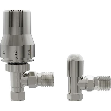 Warmehaus Satin Nickel Angled Thermostatic Radiator Valve 15mm