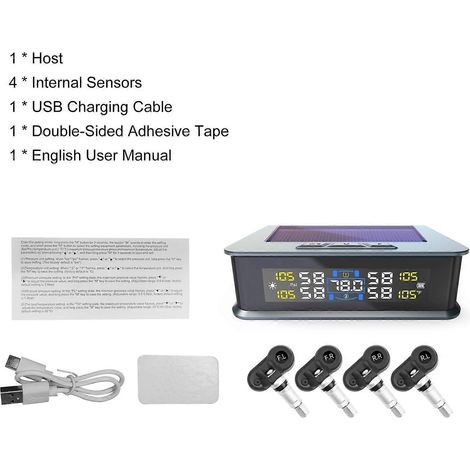 Système de surveillance de la pression des pneus, système de surveillance de la pression des pneus à énergie solaire avec 4 capteurs internes, sécurité (1/4)