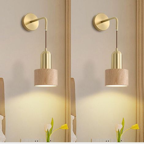 Set di 2 Applique da Parete E27 in Stile Rustico, Applique Vintage per Corridoio, Luci da Comodino per Camera da Letto — Giallo, 6000K (1/5)