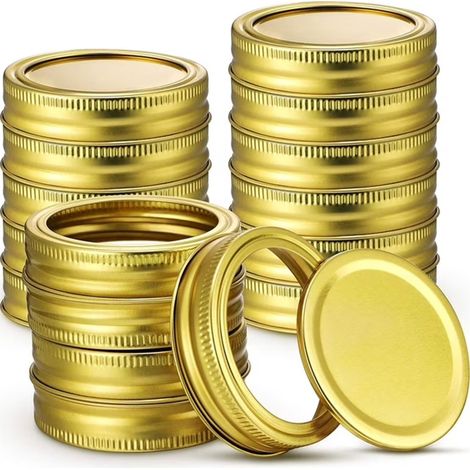 48 couvercles et anneaux de stérilisation pour bocaux Mason à ouverture standard de 70 mm, en métal, étanches (dorés) (1/5)