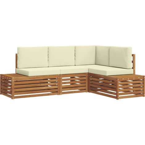 Outdoor Sofa Set with Cushion 4 Piece Natural and Cream vidaXL