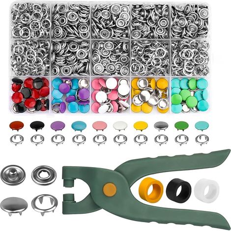Lot de 250 ensembles de boutons pression avec pince, boutons métalliques de 9,5 mm, boutons-pression sans couture, boutons-pression creux et solides pour vêtements d'enfants, couture, artisanat (1/5)